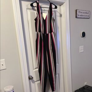 Express Multicolor Striped V-Neck Jumpsuit
